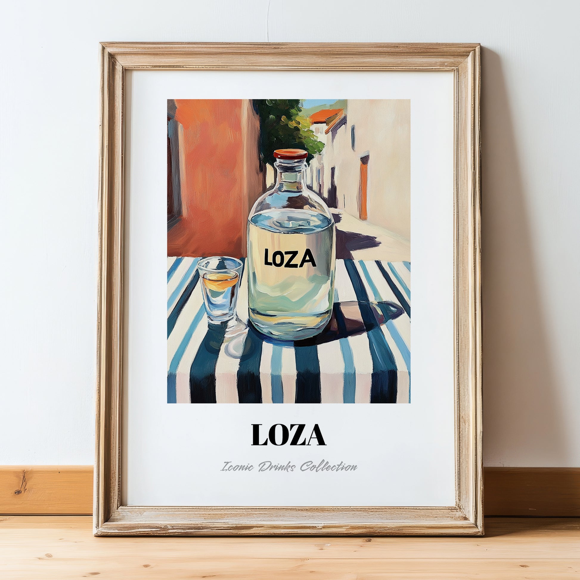 Loza – Montenegrin Café on the Corner, Montenegrin Beverage Still Life, in wooden frame leaning on the floor