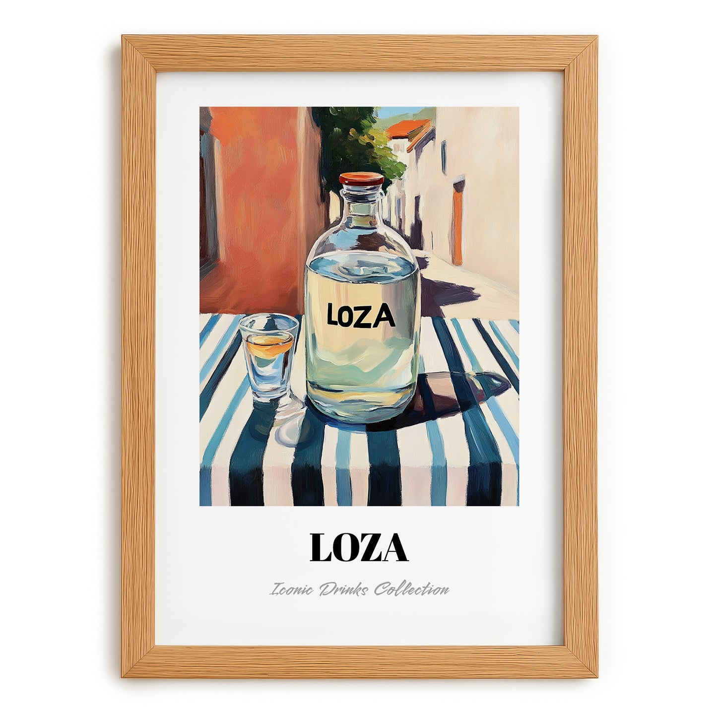 Loza – Montenegrin Café on the Corner, Montenegrin Beverage Still Life, set in oak frame