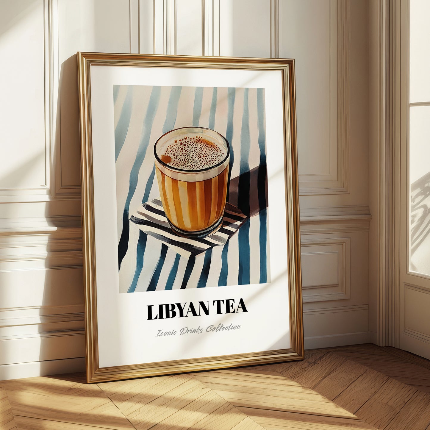 Libyan Tea – on Striped Tablecloth, Libyan Beverage Still Life