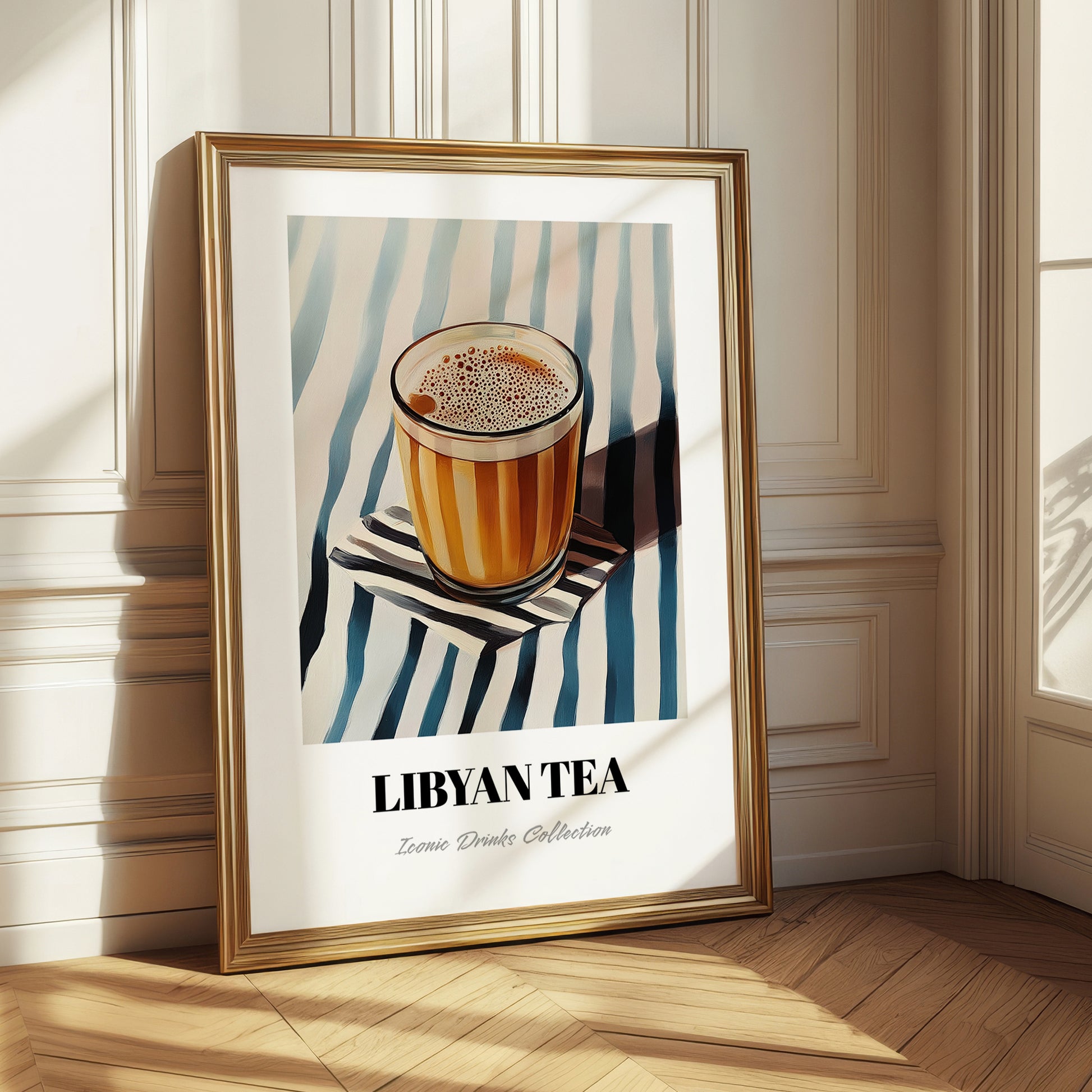 Libyan Tea – on Striped Tablecloth, Libyan Beverage Still Life