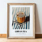 Libyan Tea – on Striped Tablecloth, Libyan Beverage Still Life, in wooden frame leaning on the floor
