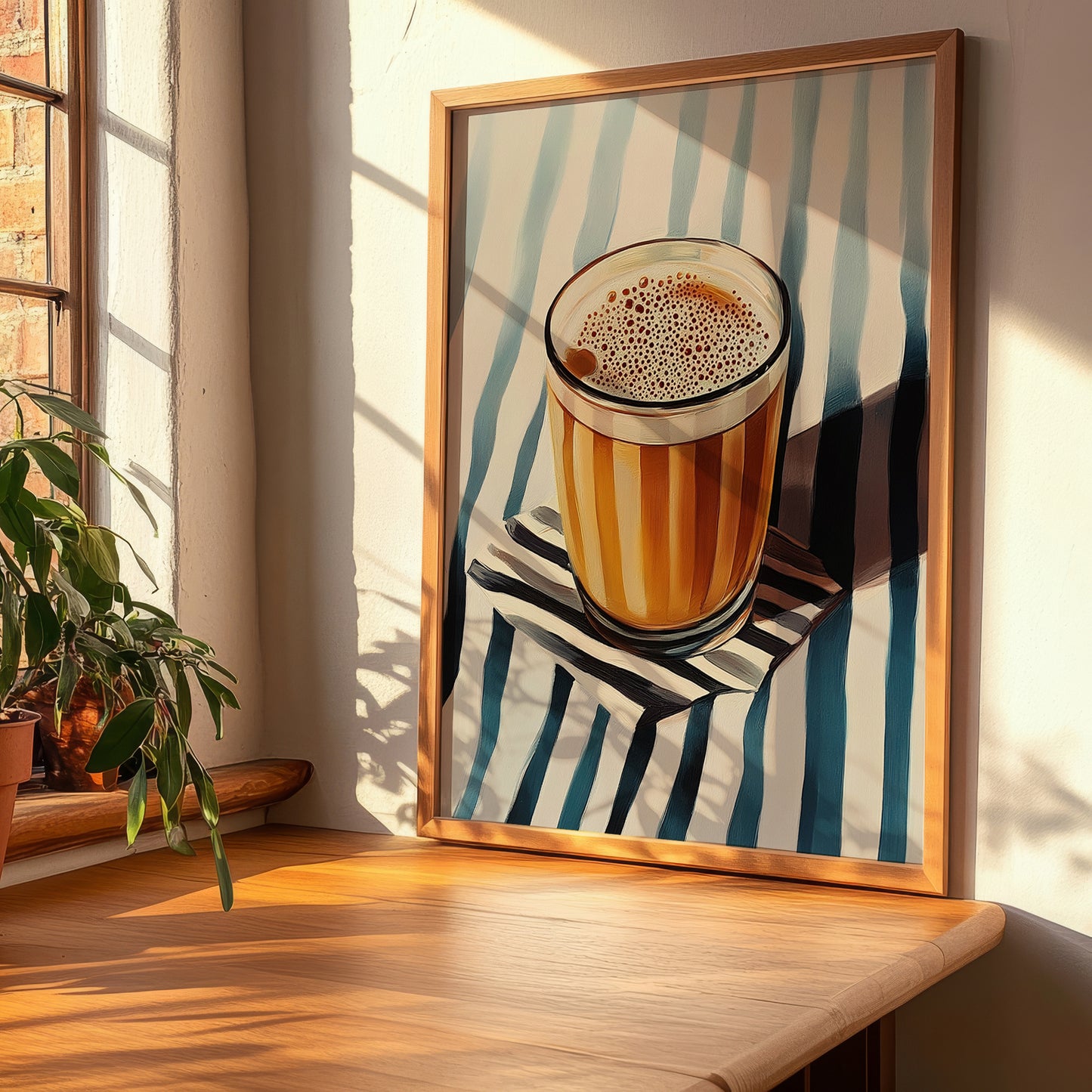 Libyan Tea – on Striped Tablecloth, Libyan Beverage Still Life, clean layout with no caption