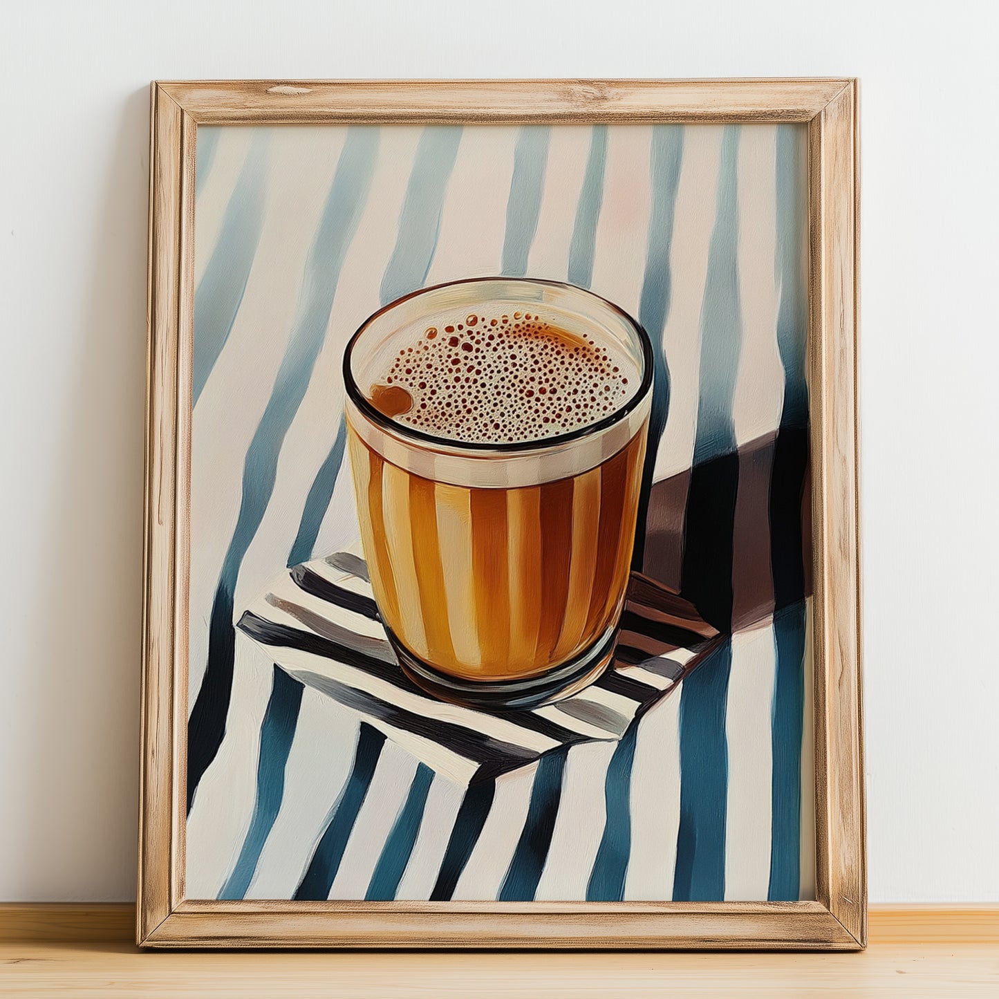 Libyan Tea – on Striped Tablecloth, Libyan Beverage Still Life, no-text version framed in wood