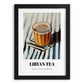 Libyan Tea – on Striped Tablecloth, Libyan Beverage Still Life, in sleek black frame