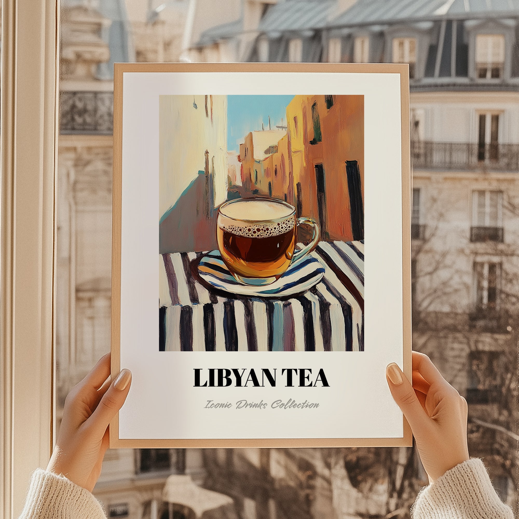 Libyan Tea – Libyan Outdoor Café Scene, Libyan Cocktail Wall Art, styled in a charming Paris street view