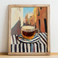 Libyan Tea – Libyan Outdoor Café Scene, Libyan Cocktail Wall Art, no-text version framed in wood