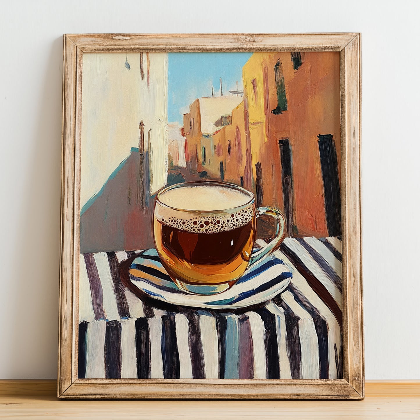 Libyan Tea – Libyan Outdoor Café Scene, Libyan Cocktail Wall Art, no-text version framed in wood
