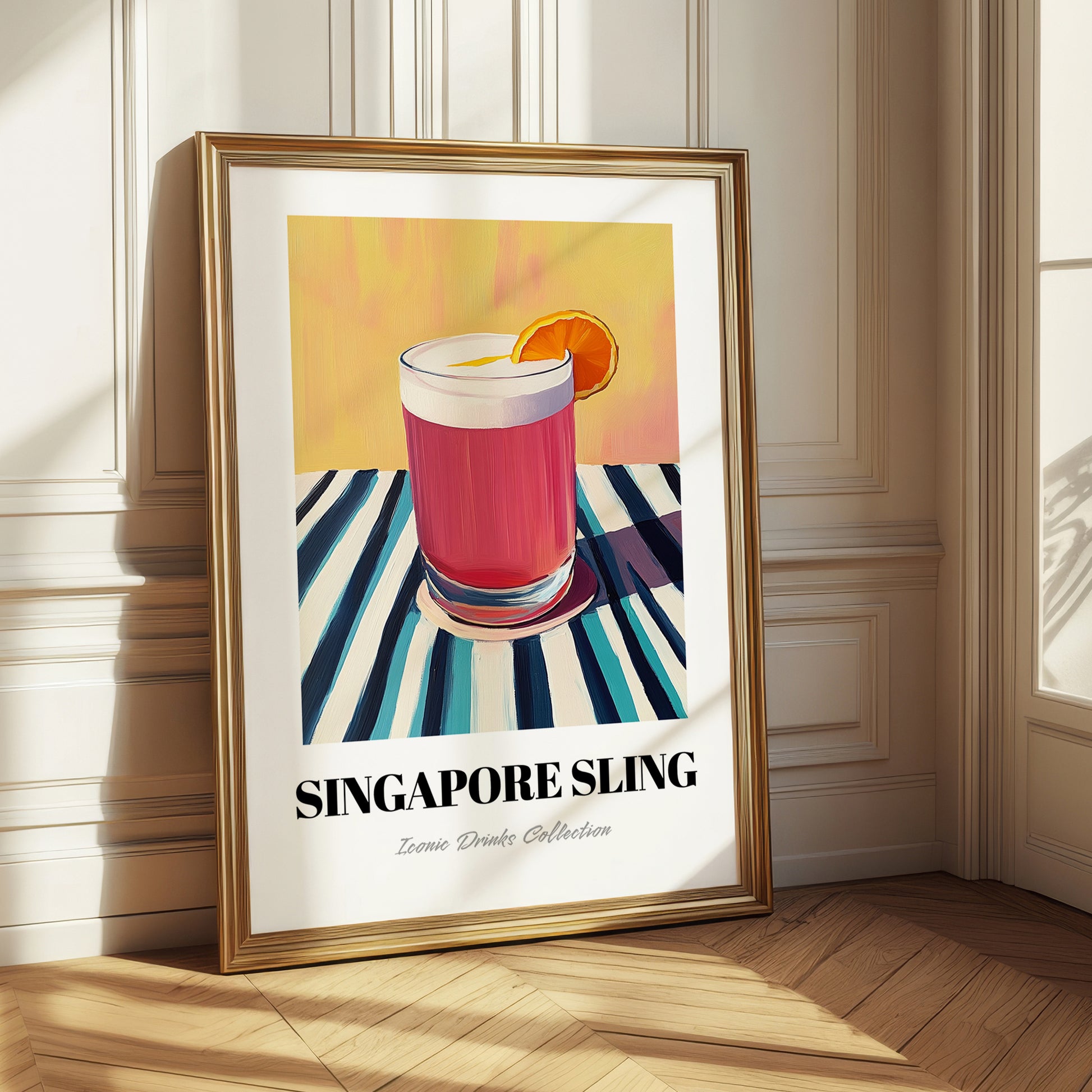 Singapore Sling – on Striped Tablecloth, Singaporean Cocktail Wall Poster
