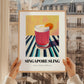 Singapore Sling – on Striped Tablecloth, Singaporean Cocktail Wall Poster, styled in a charming Paris street view
