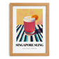 Singapore Sling – on Striped Tablecloth, Singaporean Cocktail Wall Poster, set in oak frame