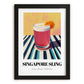 Singapore Sling – on Striped Tablecloth, Singaporean Cocktail Wall Poster, in sleek black frame