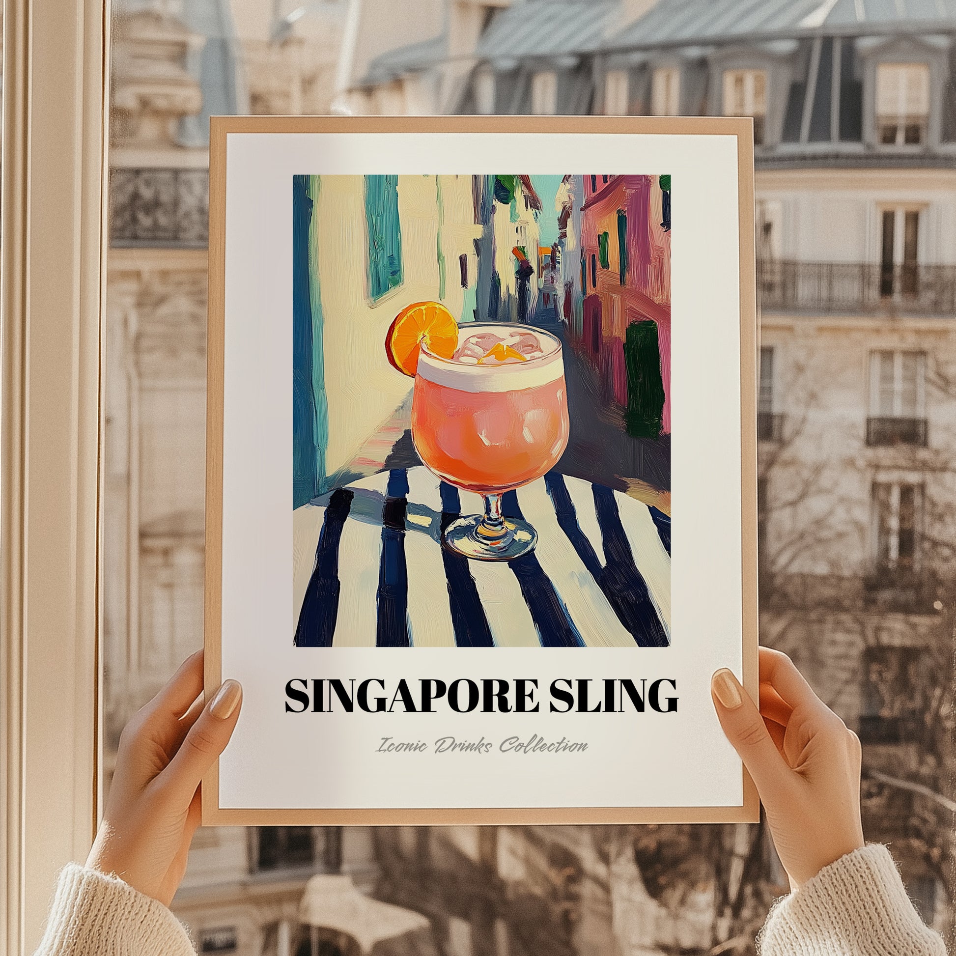 Singapore Sling – Singaporean Street Café Scene, Singaporean Beverage Wall Decor, styled in a charming Paris street view