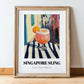 Singapore Sling – Singaporean Street Café Scene, Singaporean Beverage Wall Decor, in wooden frame leaning on the floor