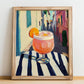 Singapore Sling – Singaporean Street Café Scene, Singaporean Beverage Wall Decor, no-text version framed in wood