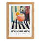 Singapore Sling – Singaporean Street Café Scene, Singaporean Beverage Wall Decor, set in oak frame