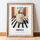 Shinina – Iraqi Urban Café Scene, Iraqi Beverage Painting, in wooden frame leaning on the floor
