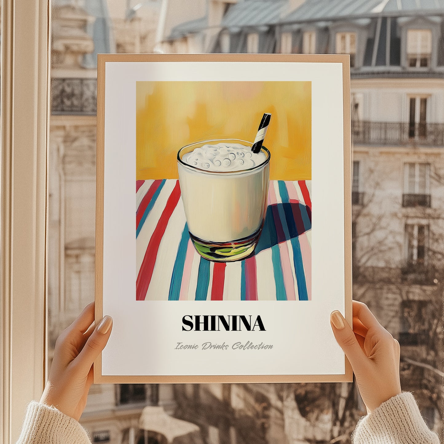 Shinina – on Striped Tablecloth, Iraqi Cocktail Art, styled in a charming Paris street view