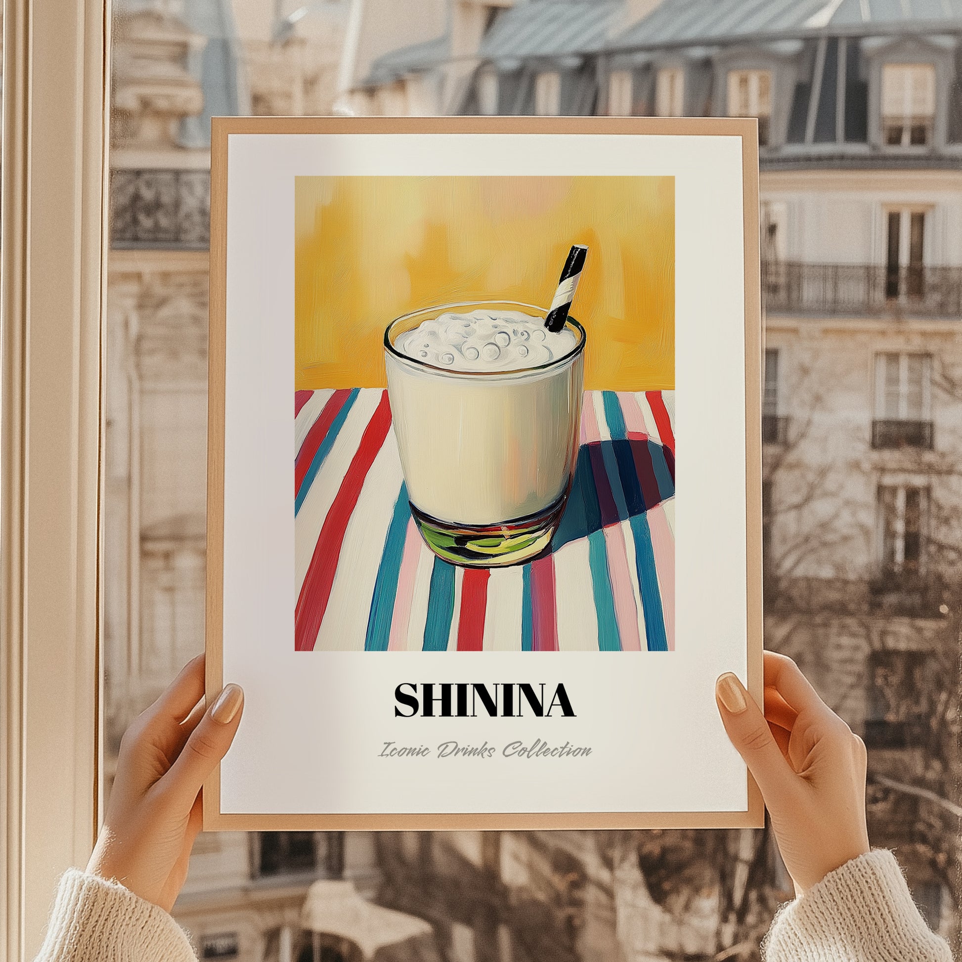 Shinina – on Striped Tablecloth, Iraqi Cocktail Art, styled in a charming Paris street view