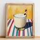Shinina – on Striped Tablecloth, Iraqi Cocktail Art, no-text version framed in wood