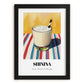 Shinina – on Striped Tablecloth, Iraqi Cocktail Art, in sleek black frame