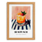 Rum Punch – on Striped Tablecloth, Jamaican Cocktail Wall Art, set in oak frame