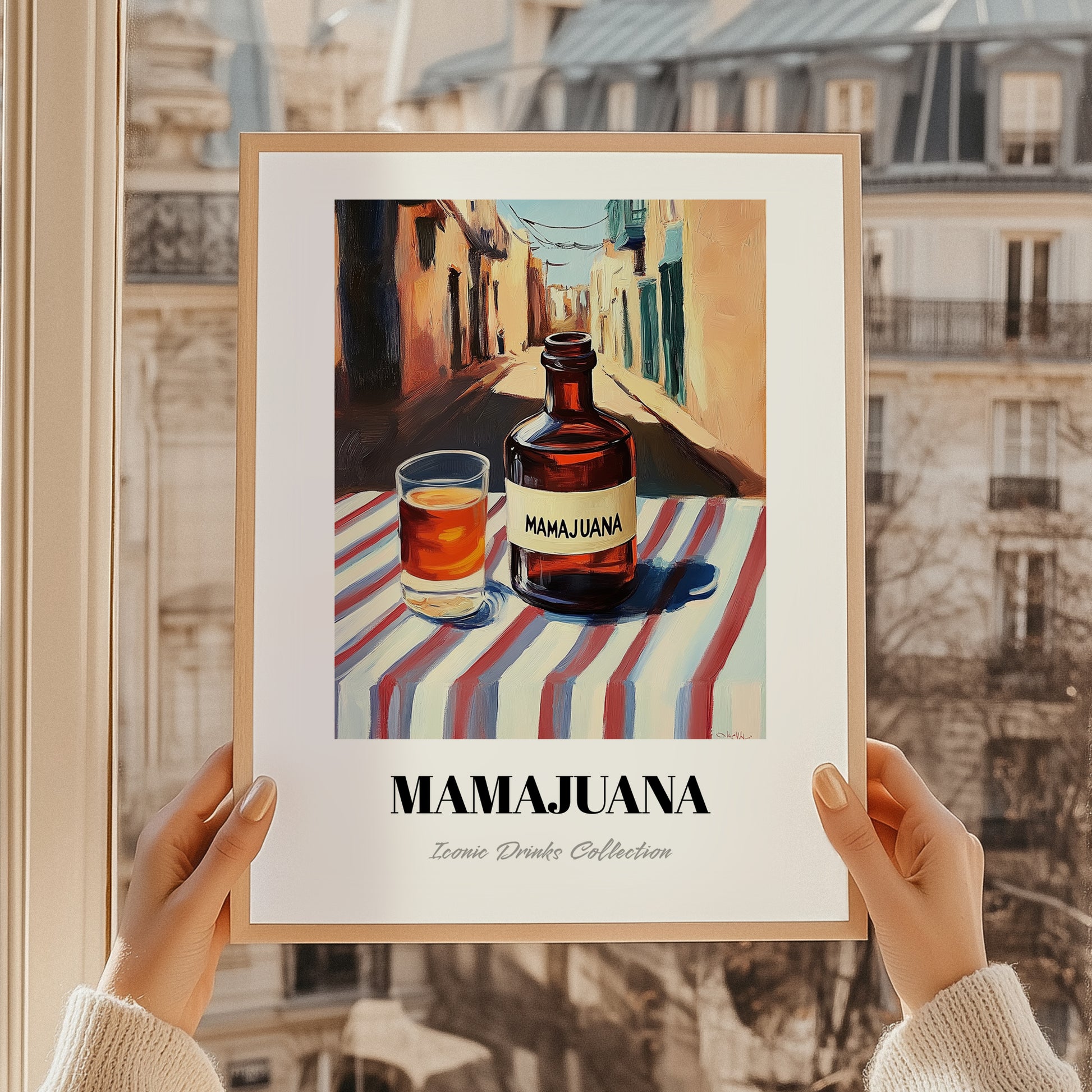 Mamajuana – Dominican Outdoor Café Scene, Dominican Beverage Still Life, styled in a charming Paris street view