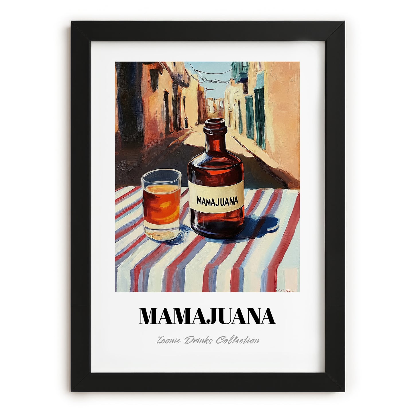 Mamajuana – Dominican Outdoor Café Scene, Dominican Beverage Still Life, in sleek black frame