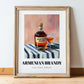 Armenian Brandy – on Striped Tablecloth, Armenian Spirit Wall Decor, in wooden frame leaning on the floor