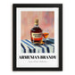 Armenian Brandy – on Striped Tablecloth, Armenian Spirit Wall Decor, in sleek black frame