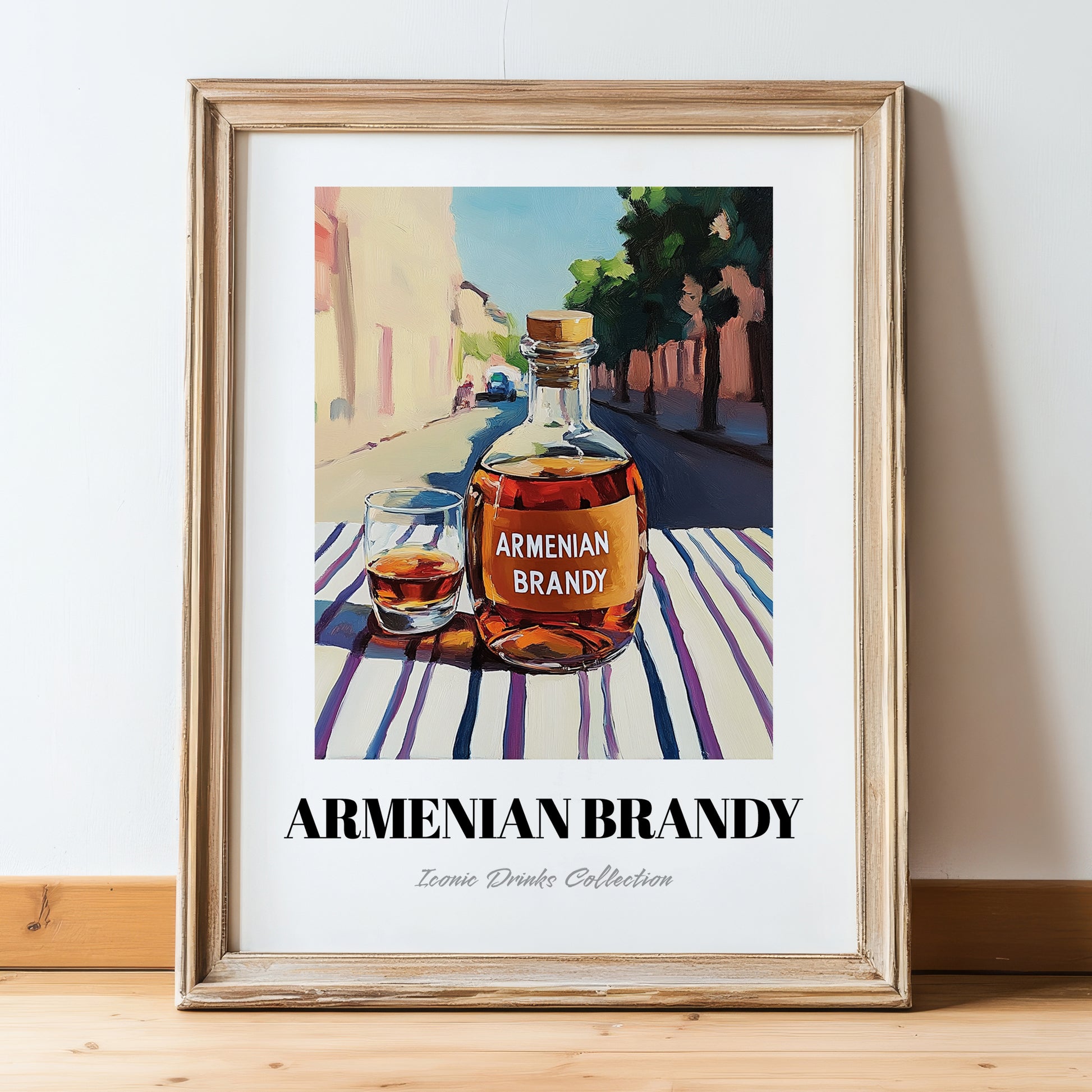 Armenian Brandy – Armenian Urban Café Scene, Armenian Tea Wall Decor, in wooden frame leaning on the floor