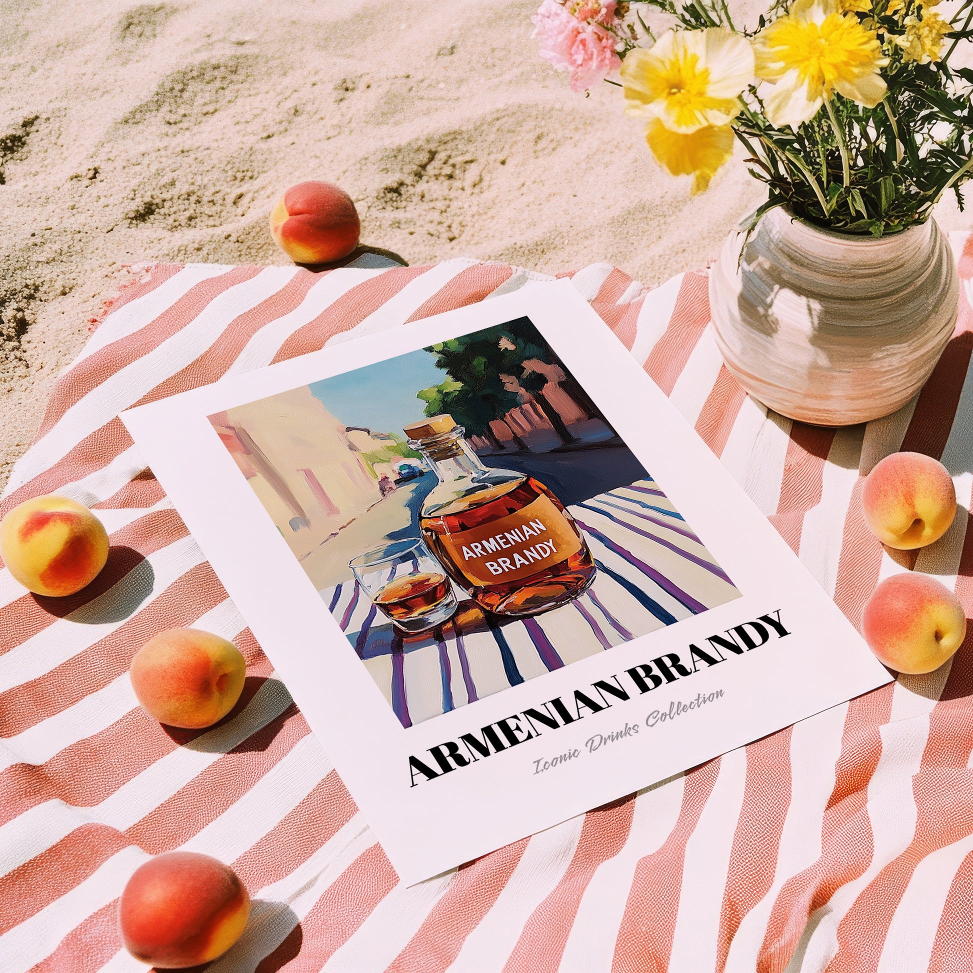 Armenian Brandy – Armenian Urban Café Scene, Armenian Tea Wall Decor, unframed on coastal sand