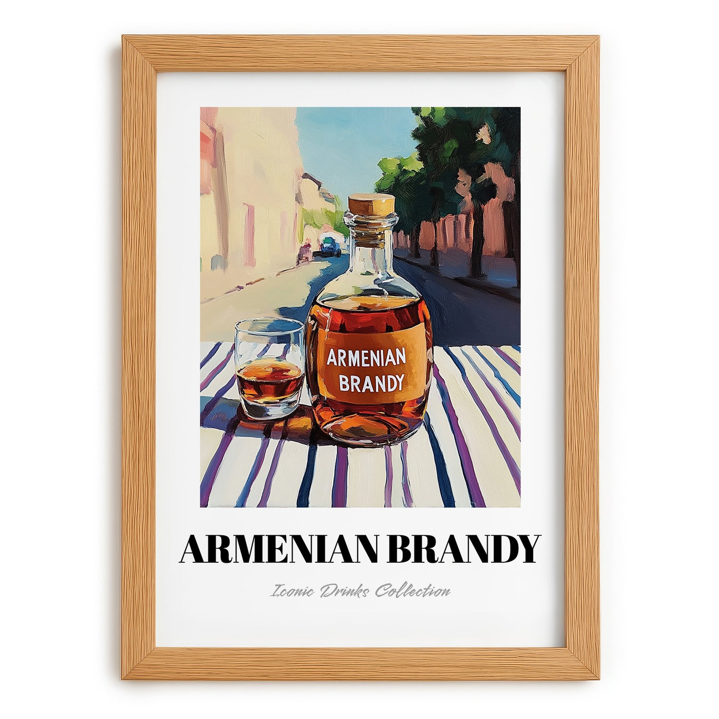 Armenian Brandy – Armenian Urban Café Scene, Armenian Tea Wall Decor, set in oak frame