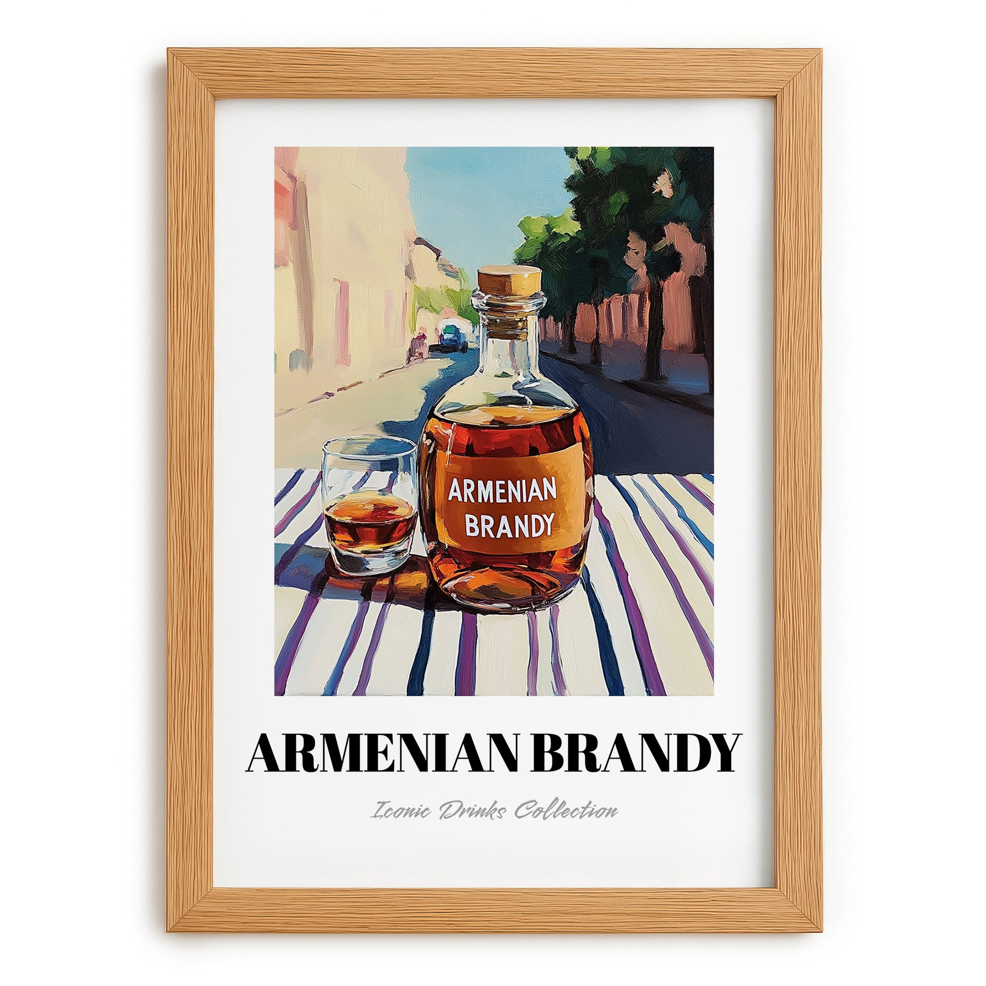 Armenian Brandy – Armenian Urban Café Scene, Armenian Tea Wall Decor, set in oak frame