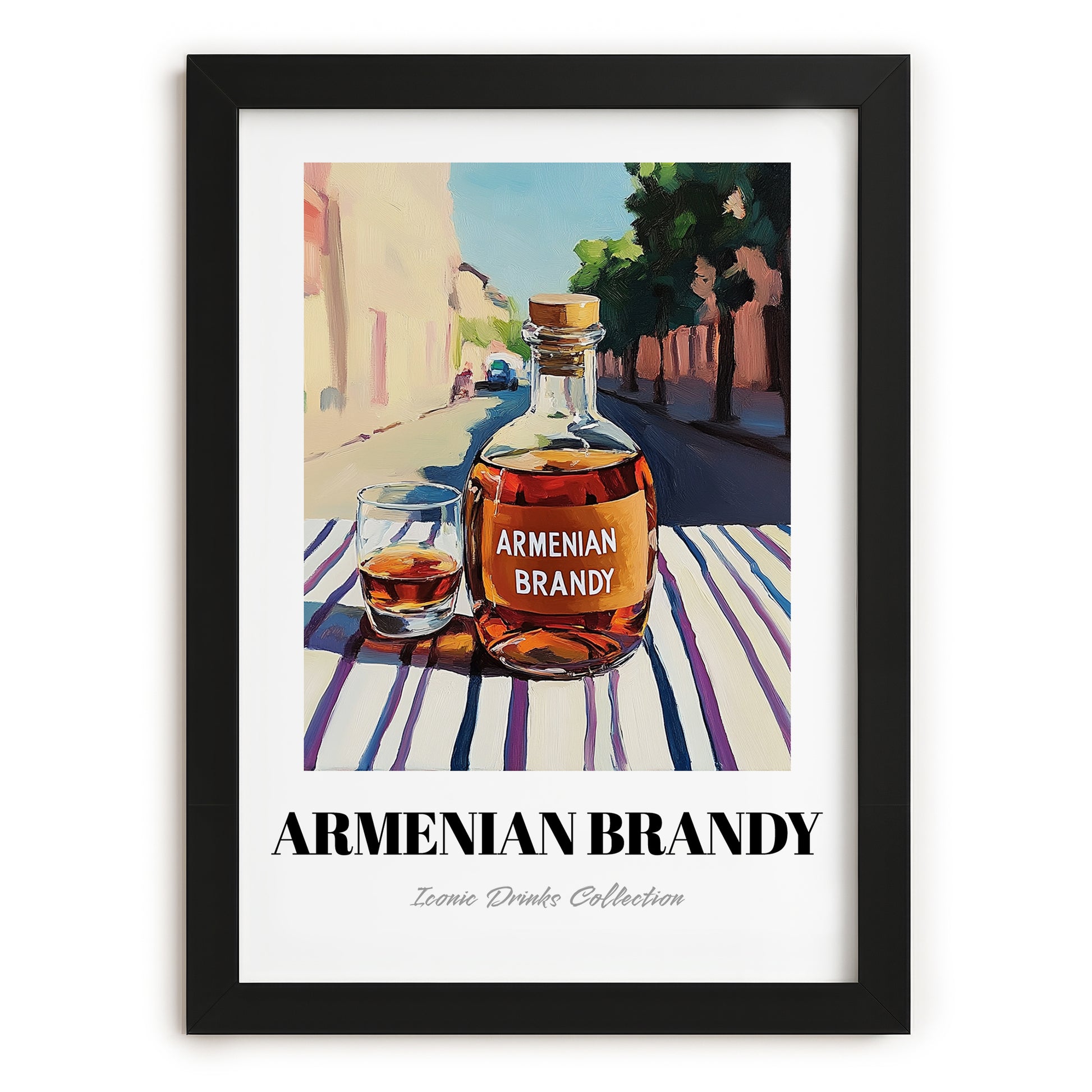Armenian Brandy – Armenian Urban Café Scene, Armenian Tea Wall Decor, in sleek black frame