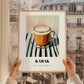 Karak – on Striped Tablecloth, Qatari Beverage Wall Decor, styled in a charming Paris street view