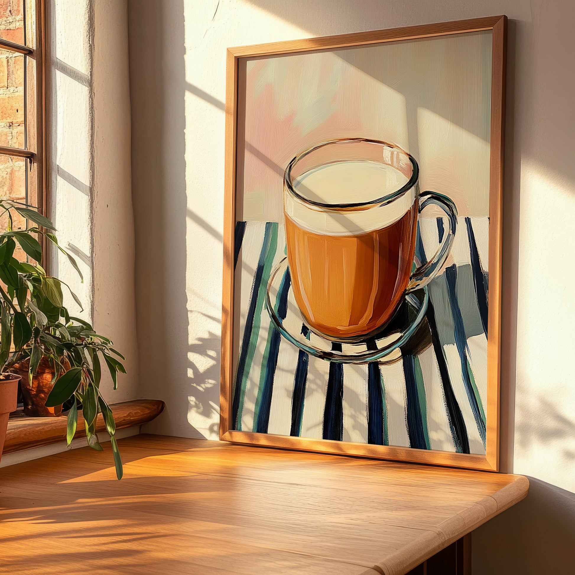 Karak – on Striped Tablecloth, Qatari Beverage Wall Decor, clean layout with no caption