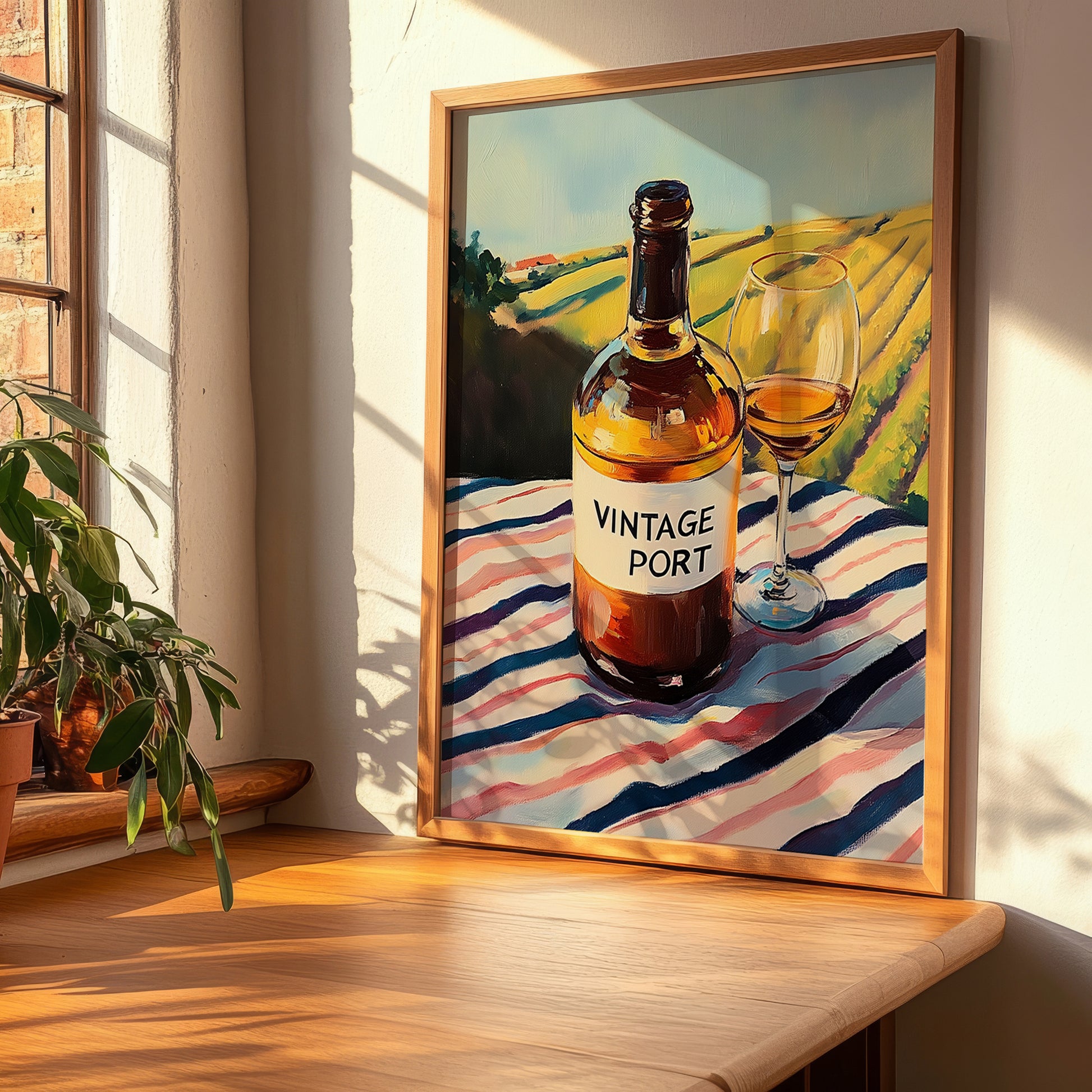 Vintage Port – Portuguese Hillside Café View, Portuguese Dessert Wine Wall Art, clean layout with no caption