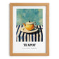 Teapot – on Striped Tablecloth, Kitchen Utensils Painting, set in oak frame