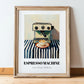 Espresso Machine – on Striped Tablecloth, Kitchen Utensils Wall Decor, in wooden frame leaning on the floor