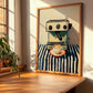Espresso Machine – on Striped Tablecloth, Kitchen Utensils Wall Decor, clean layout with no caption