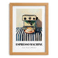 Espresso Machine – on Striped Tablecloth, Kitchen Utensils Wall Decor, set in oak frame