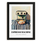 Espresso Machine – on Striped Tablecloth, Kitchen Utensils Wall Decor, in sleek black frame
