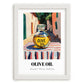 Olive Oil – Italian Street Café Scene, Food Shelf Wall Art, placed in minimal white frame