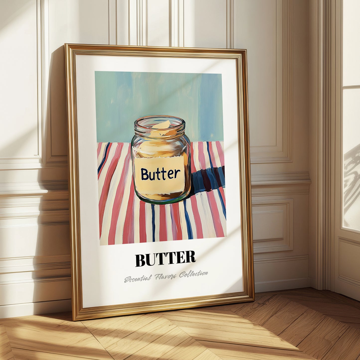 Butter – on Striped Tablecloth, Dry Goods Painting