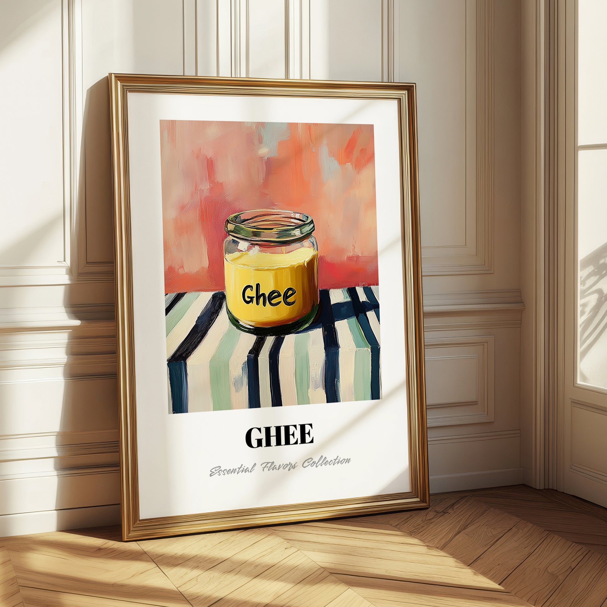 Ghee – on Striped Tablecloth, Ingredients Corner Wall Decor
