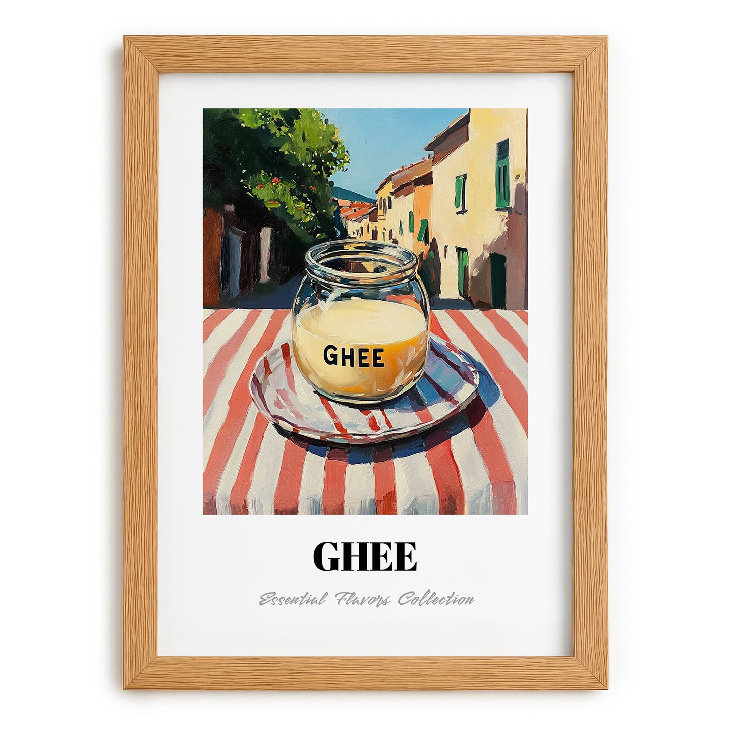 Ghee – Italian Street Café Scene, Pantry Painting, set in oak frame