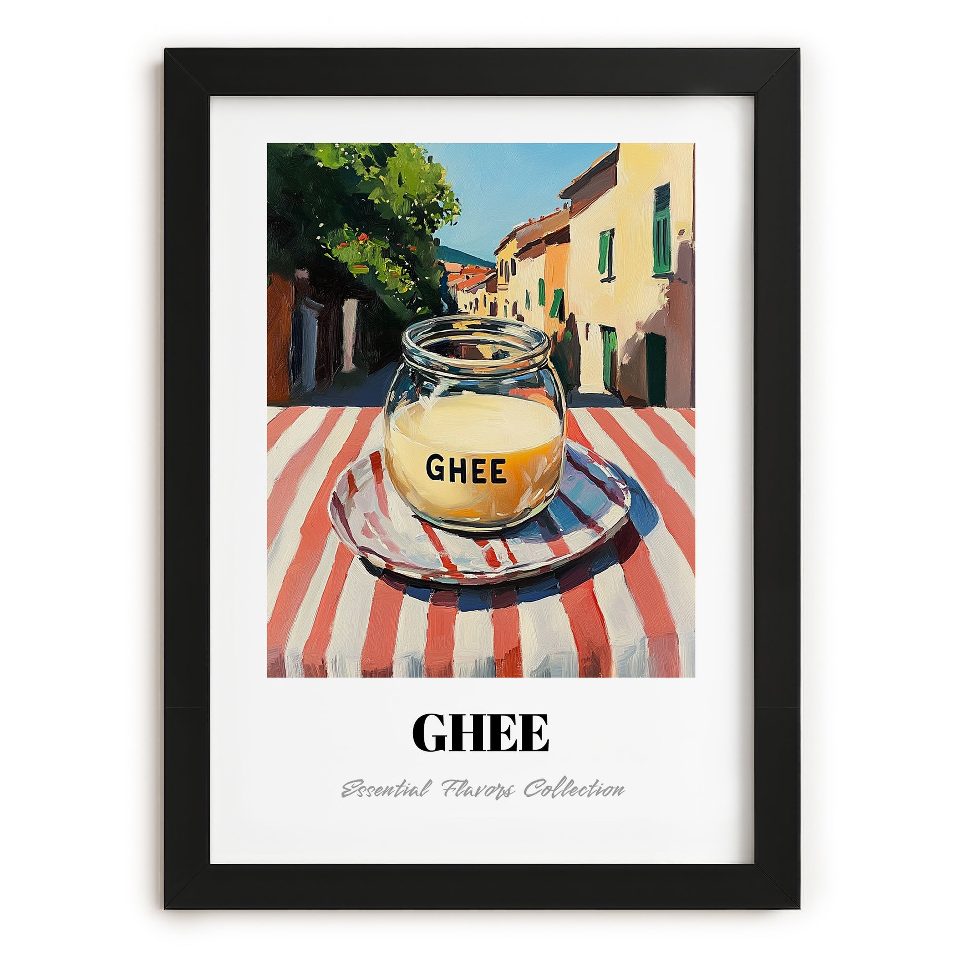 Ghee – Italian Street Café Scene, Pantry Painting, in sleek black frame