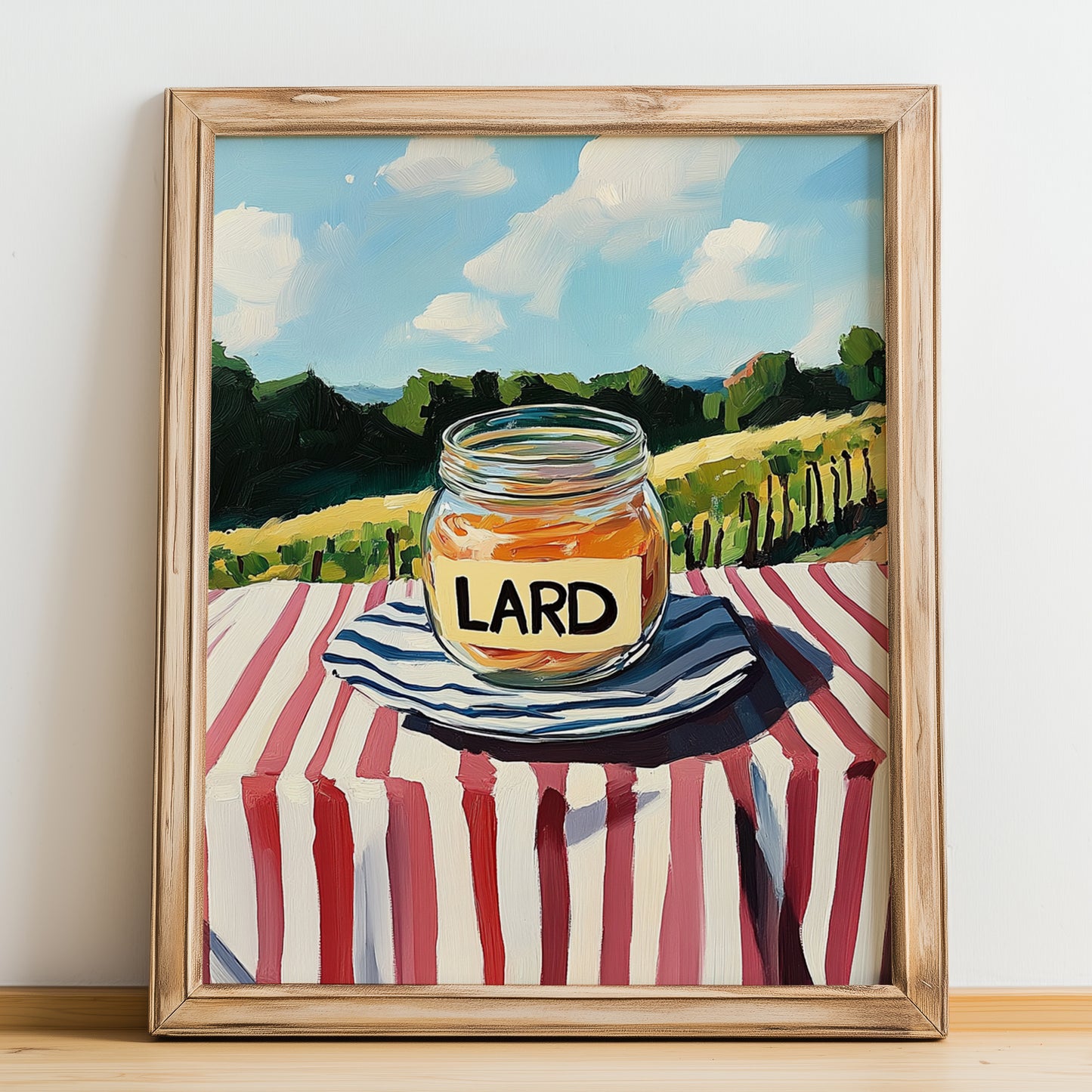 Lard – Italian Hilltop Table Scene, Pantry Wall Decor, no-text version framed in wood