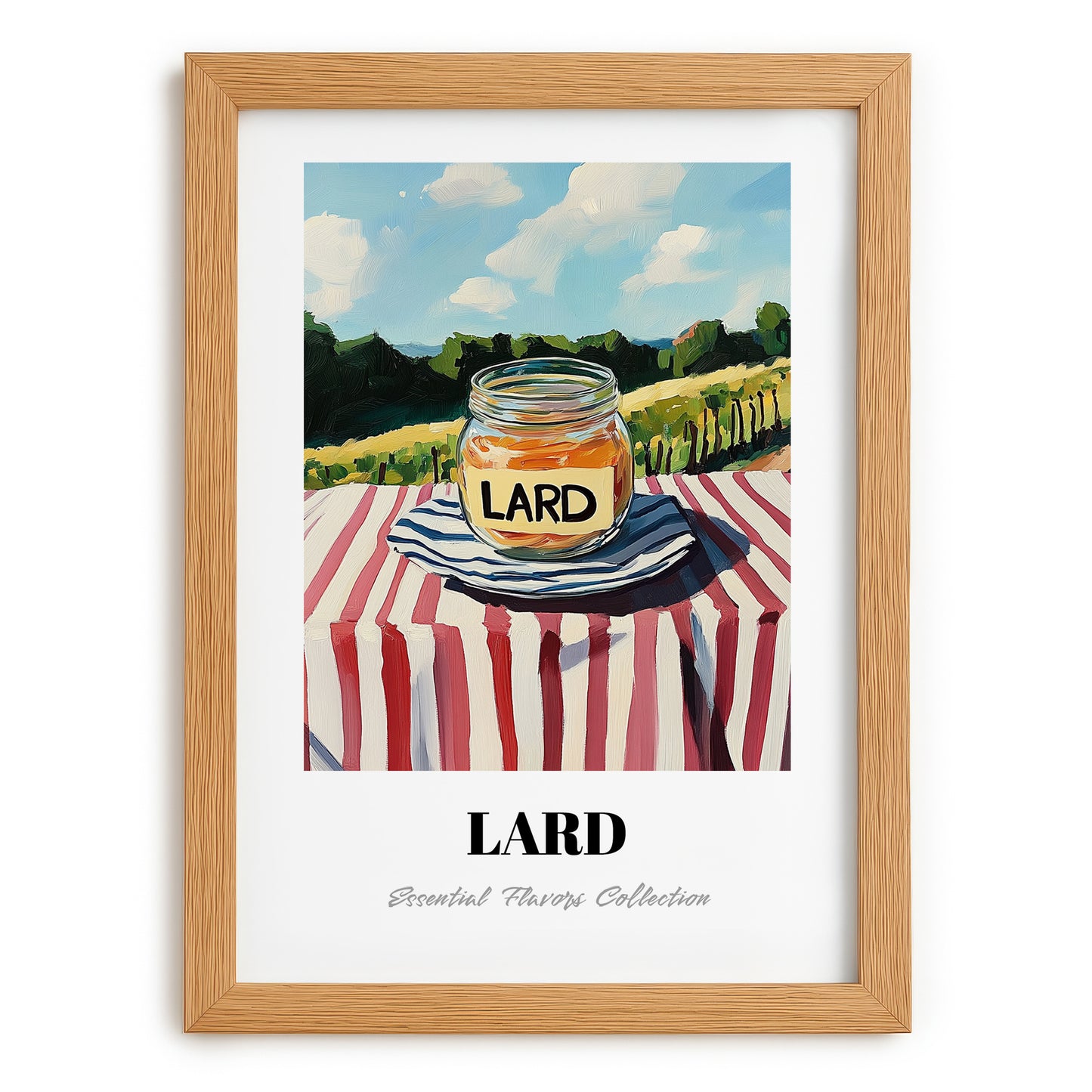 Lard – Italian Hilltop Table Scene, Pantry Wall Decor, set in oak frame