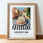 Coconut Oil – Italian Outdoor Café Scene, Larder Illustration, in wooden frame leaning on the floor